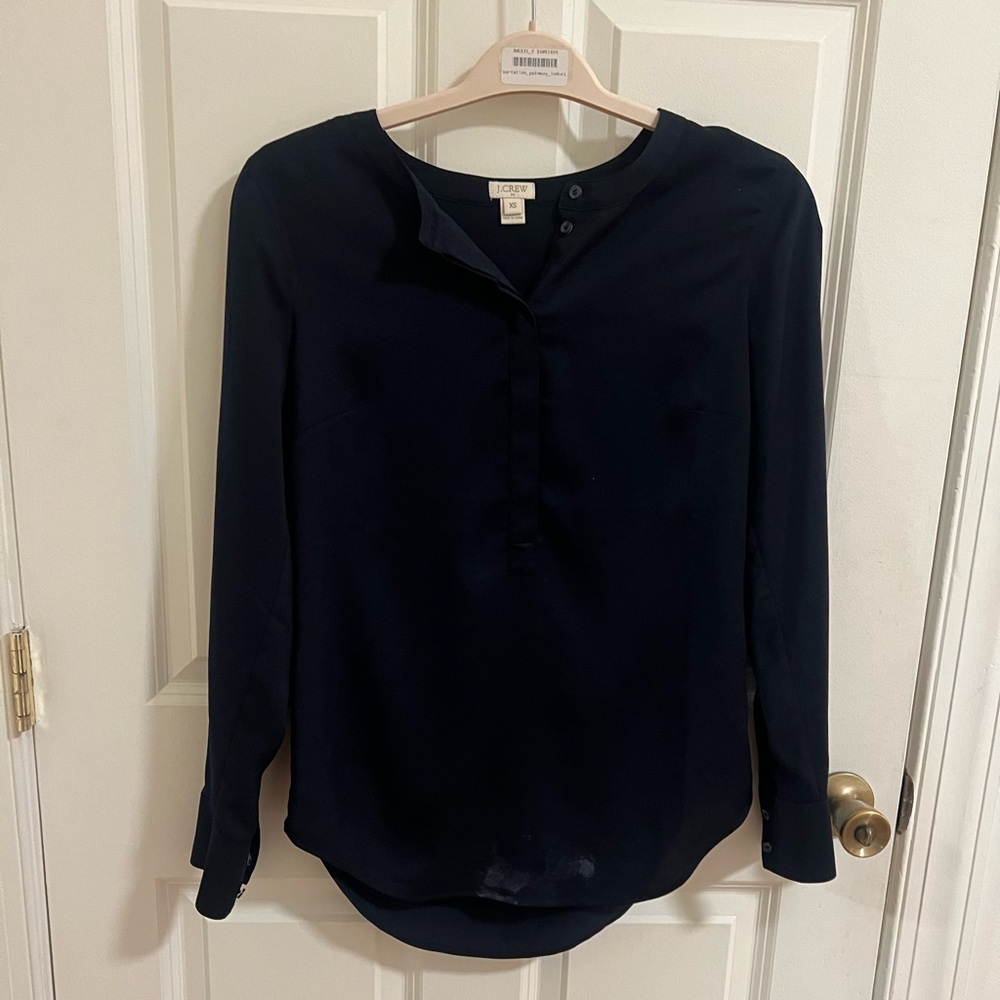 J. Crew navy blue silk blouse